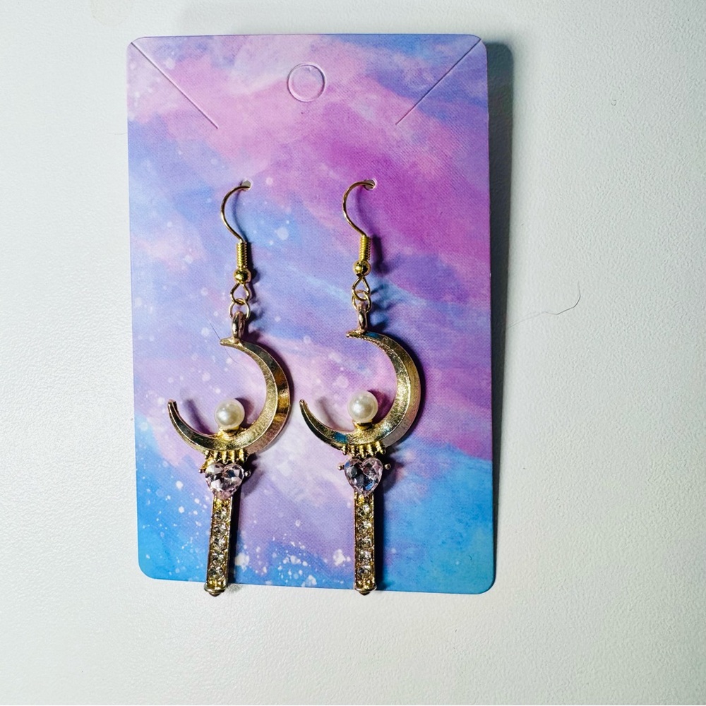 Sailor moon gold wand stainless steel hook dangle earrings